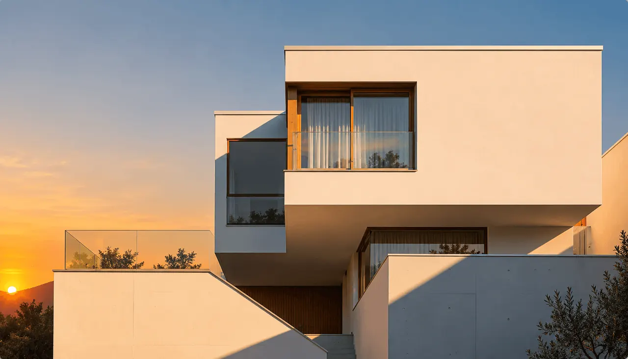 Modern house with a cantilevered upper floor